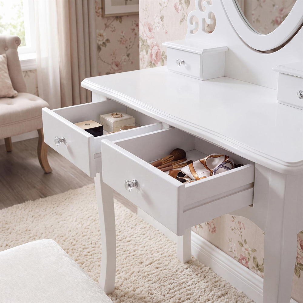 Portland 4 Drawer White Dressing Table Set with Mirror Image 4