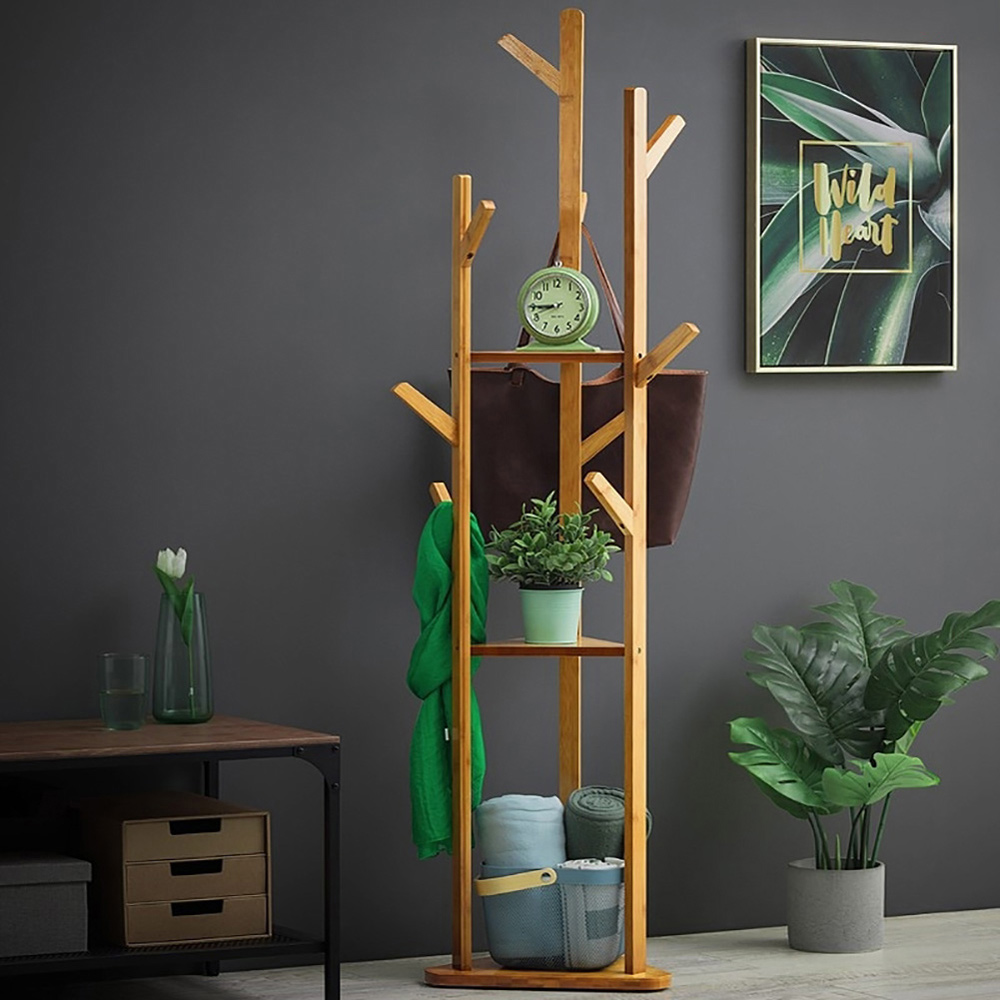 Living and Home 3-Tier Coat Rack Stand with Shelves Image 6