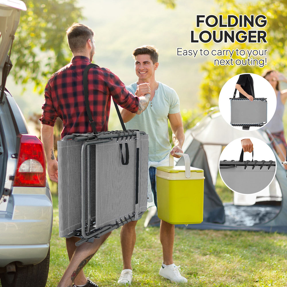 Outsunny Grey 5 Level Adjustable Folding Sun Lounger with Side Table Image 5