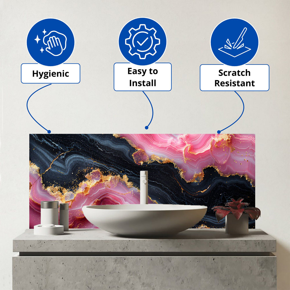 Warren Reed Designer Pink and Black Marble Effect Bathroom Splashback 25 x 60cm Image 3