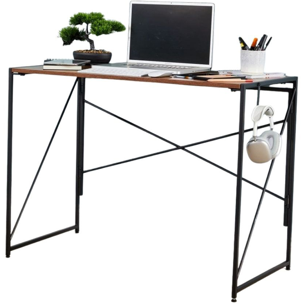 Home Source Brampton Folding Compact Desk with Hook Dark Oak Image 3