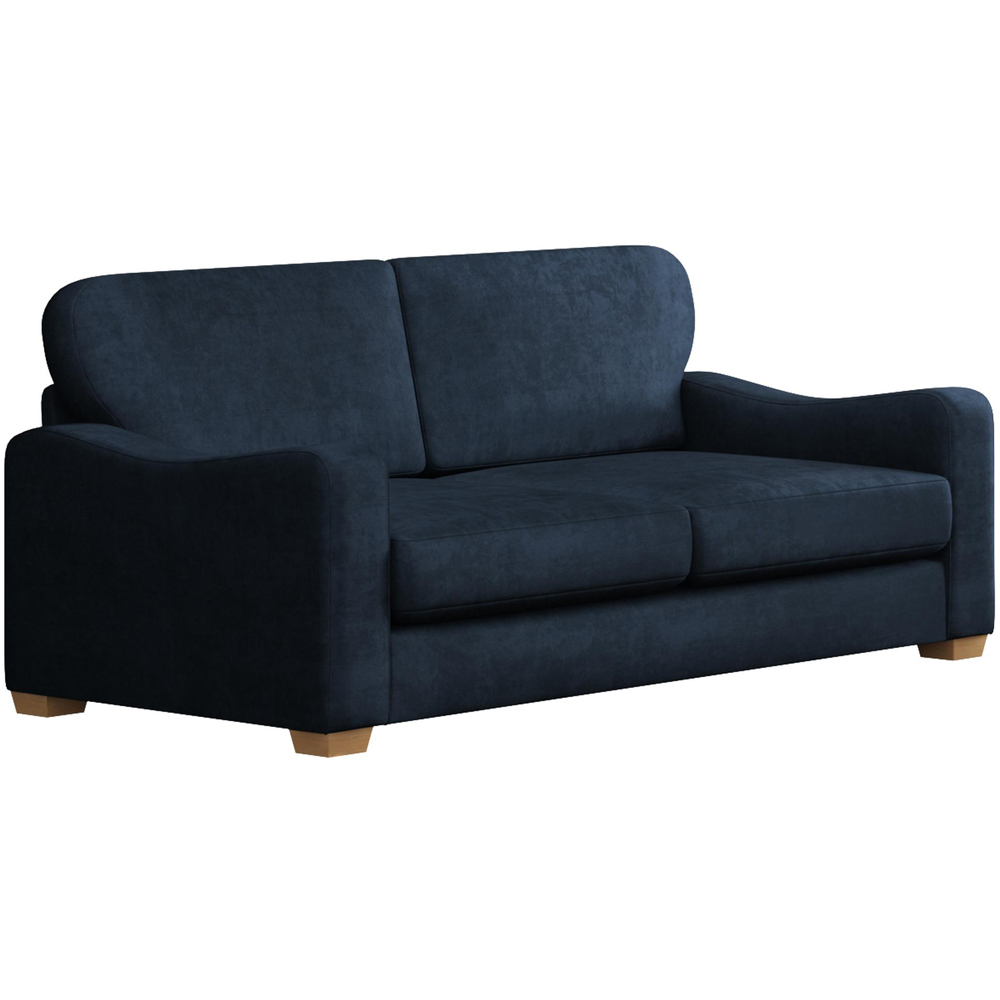 Theadford 3 Seater Royal Blue Plush Velvet Fixed Back Sofa Image 2