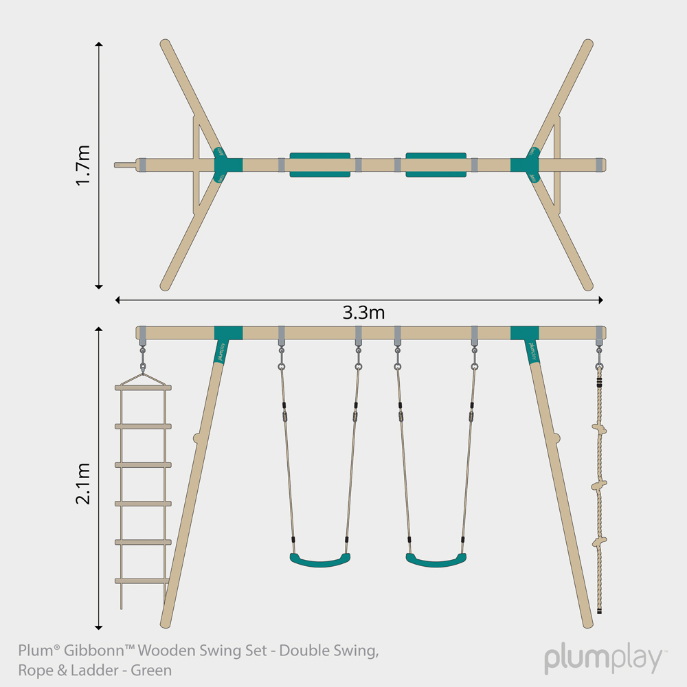 Plum Play Gibbon Wooden Double Swing Set with Climbing Rope and a Cargo Rope Ladder Image 9