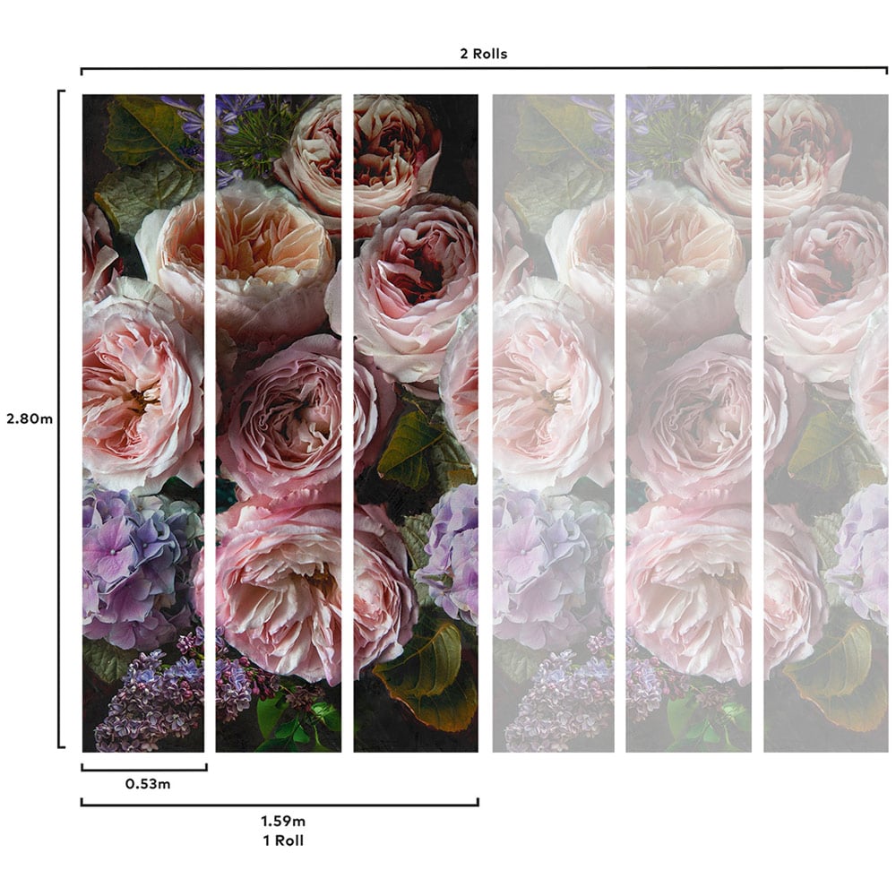 Grandeco Romantic Flowers Pink 3 Lane Wall Mural Image 4