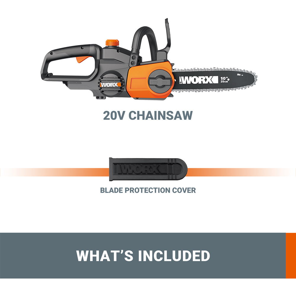 Worx WG322E.9 20V 25cm Petrol Cordless Chainsaw with Blade Cover Image 4