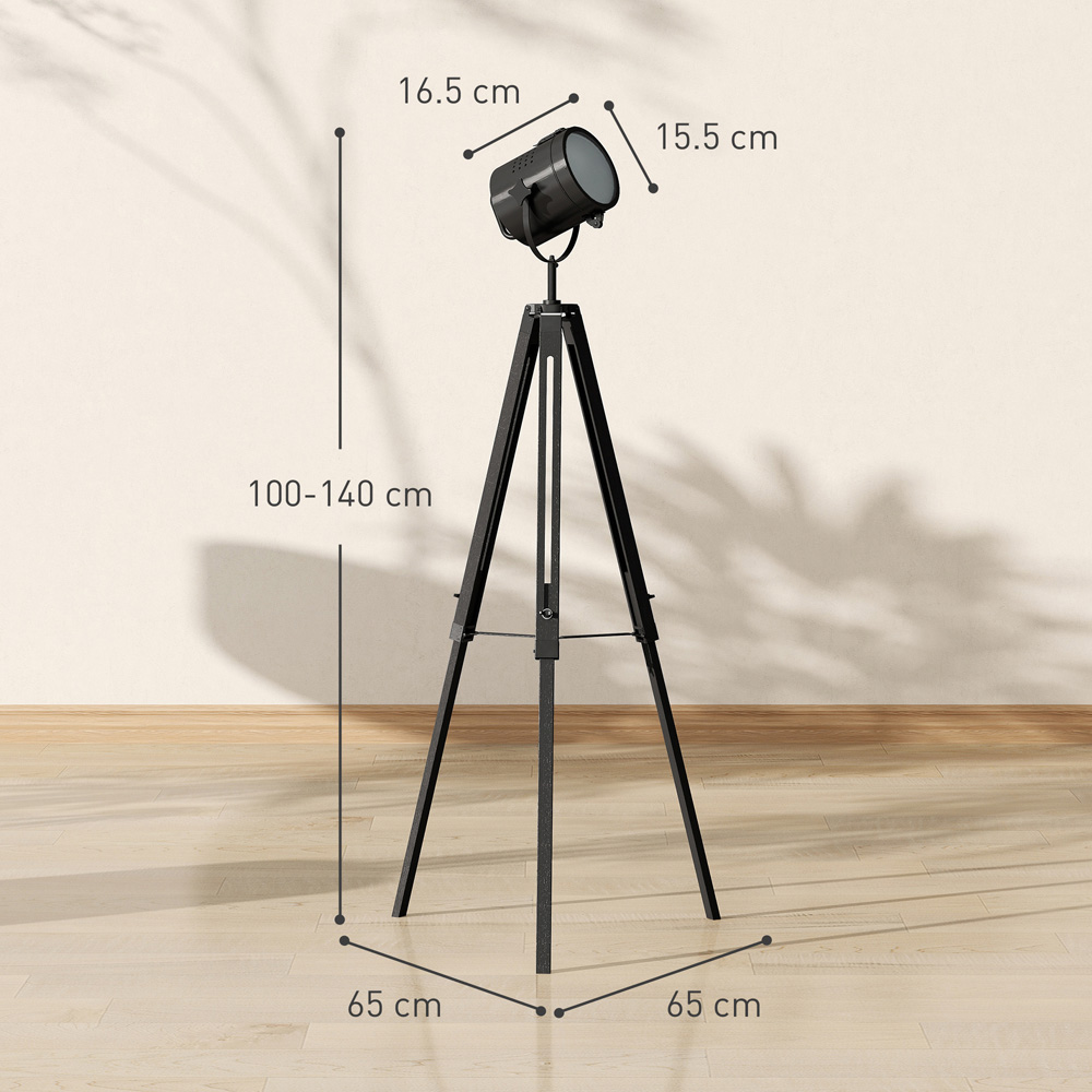 HOMCOM Black Wooden Industrial Tripod Floor Lamp Image 9