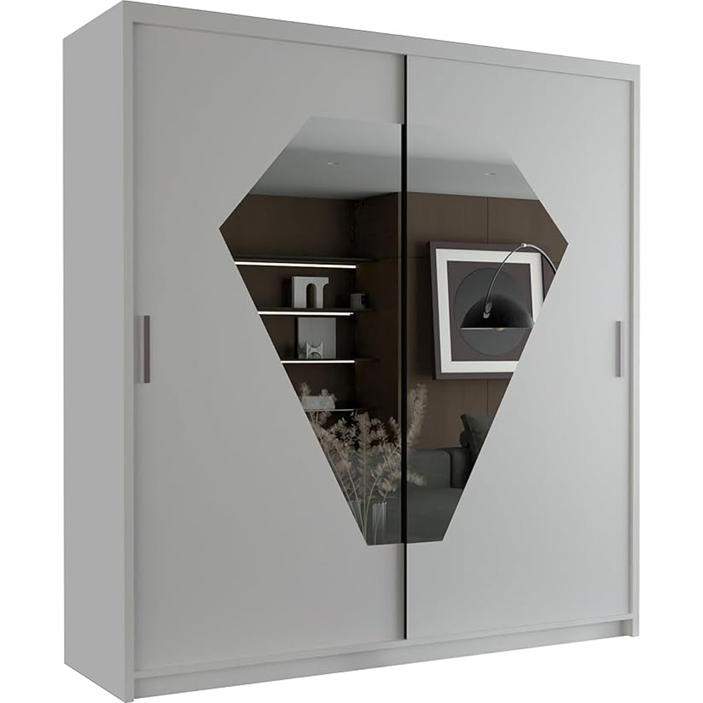 Sliding Wardrobes 4U Diamond 2 Door White Wide Mirrored Wardrobe Image 2
