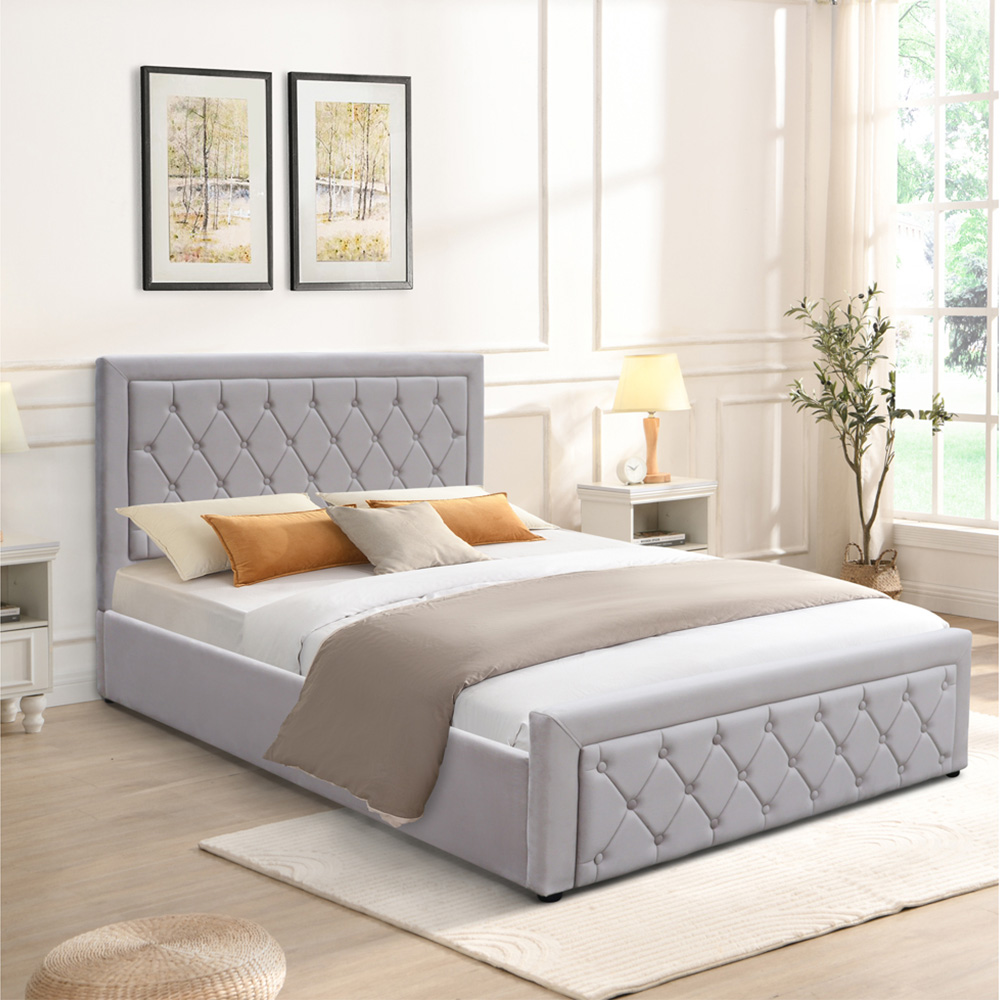 Kosy Koala Double Grey Velvet Tufted Gaslift Ottoman Bed with Mattress Image 7