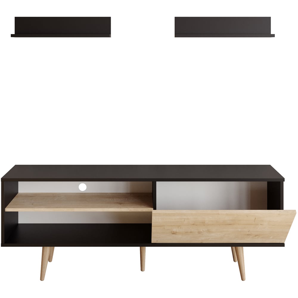 Decorotika Pi Single Door Black and Oak TV Unit Image 2