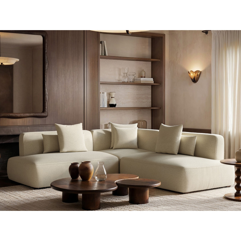 SOLACE+CO Luna 3 Seater Beige Chenille Large Corner Sofa Image 6