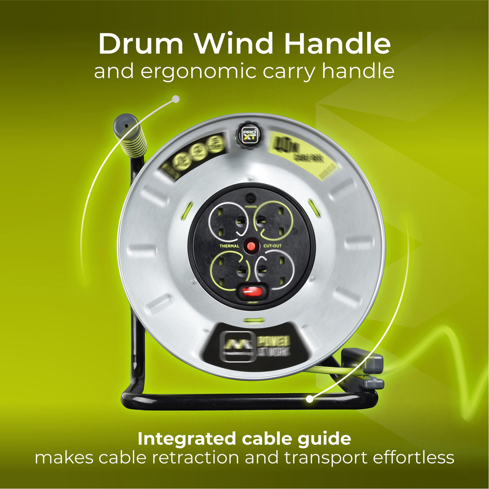 Masterplug 13A 4 Socket Large Metal Open Cable Reel 40m Image 7