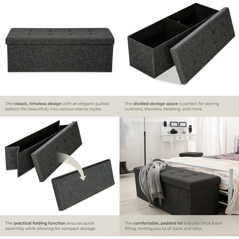 tectake Dark Grey Foldable Padded Stool with Storage Image 5