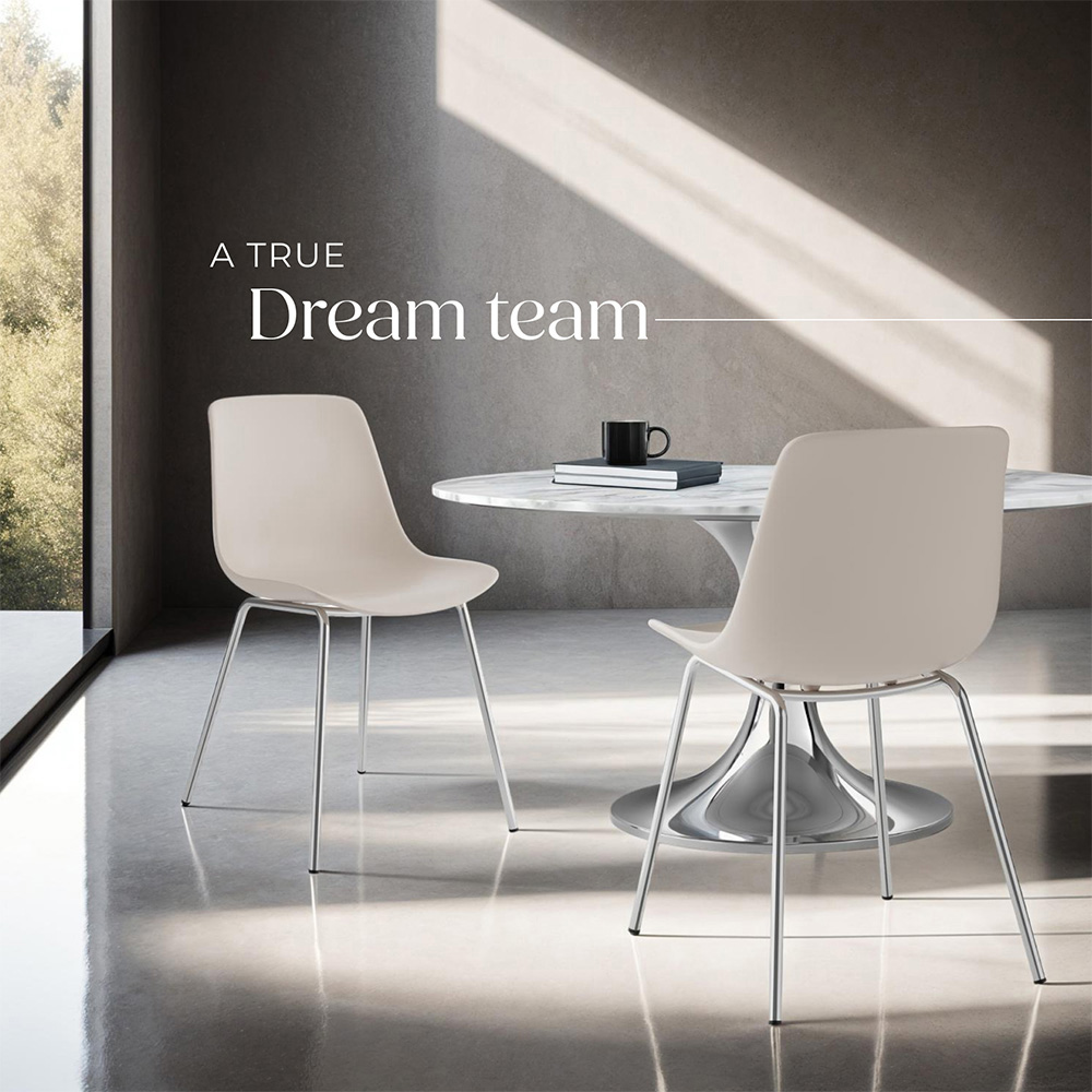 tectake Mave Set of 2 Taupe and Chrome Ergonomic High Backrest Dining Chair Image 4