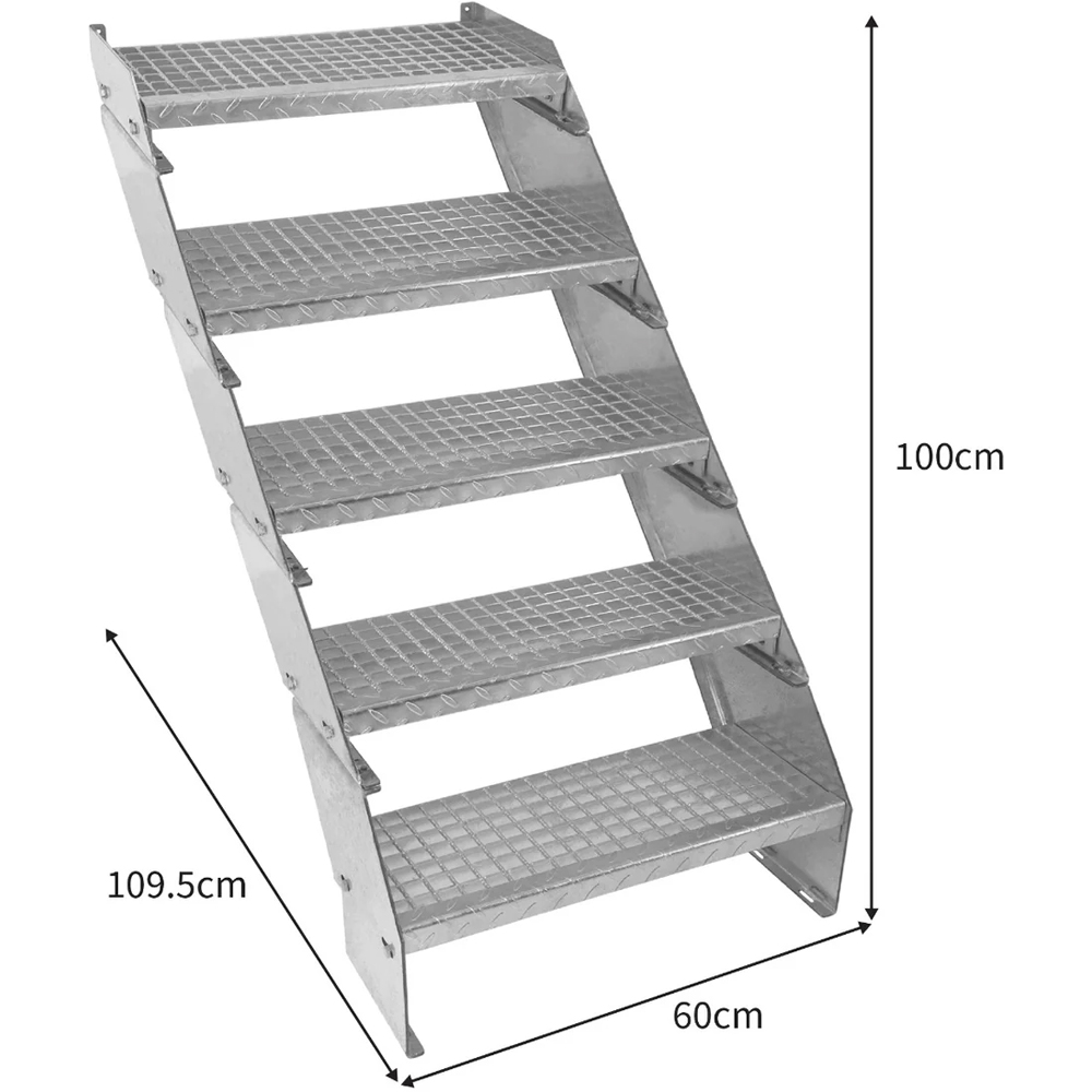MonsterShop 5 Section Adjustable Galvanised Staircase 600mm Image 5