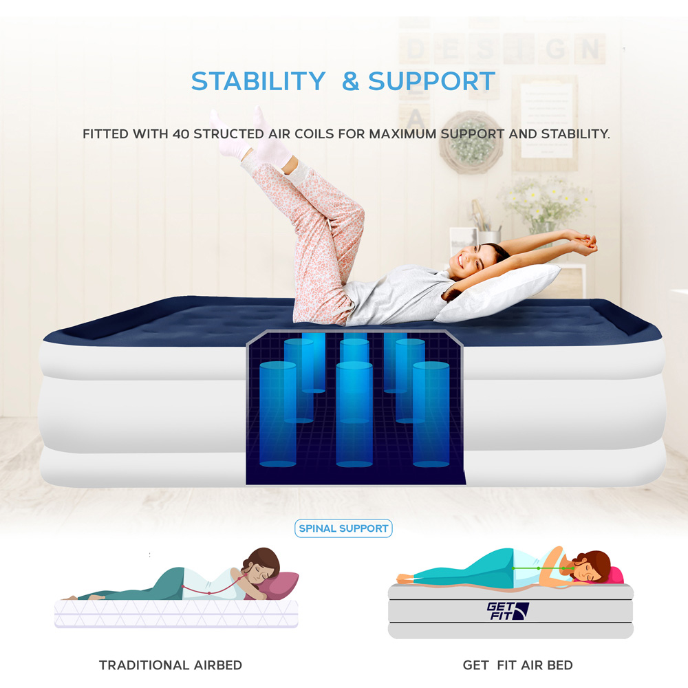 Get Fit White and Navy King Size Inflatable Air Bed with Built-in Electric Pump Image 6