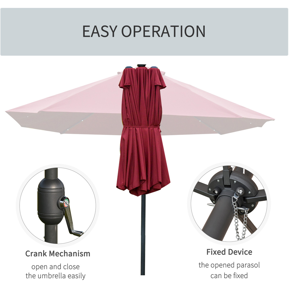 Outsunny Wine Red 36 LED Crank Handle Double Sided Parasol 4.4m Image 8