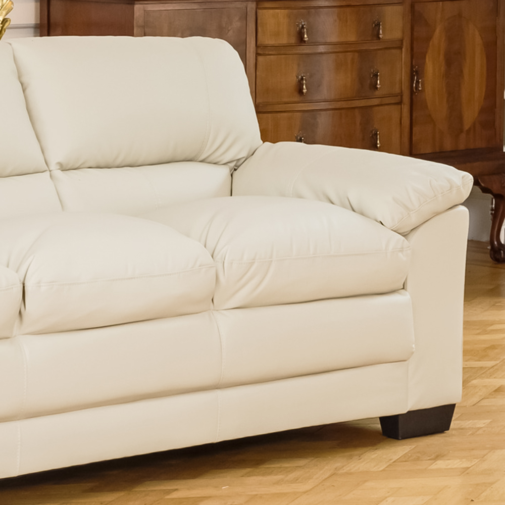 Genoa 3 Seater Cream Bonded Leather Sofa Image 2