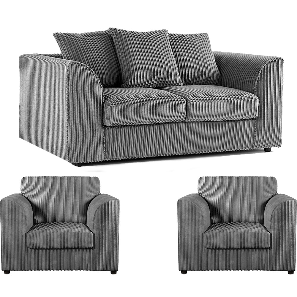 Luxor 4 Seater Grey Jumbo Cord Scatter Back Sofa Suite Image 2