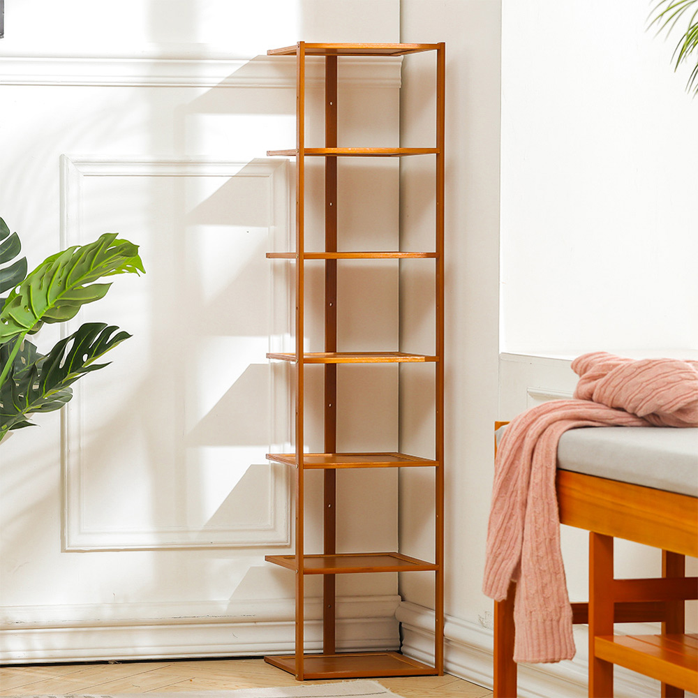 Living and Home 7 Tiers Entryway and Hallway Burlywood Bamboo Shoe Rack Image 6