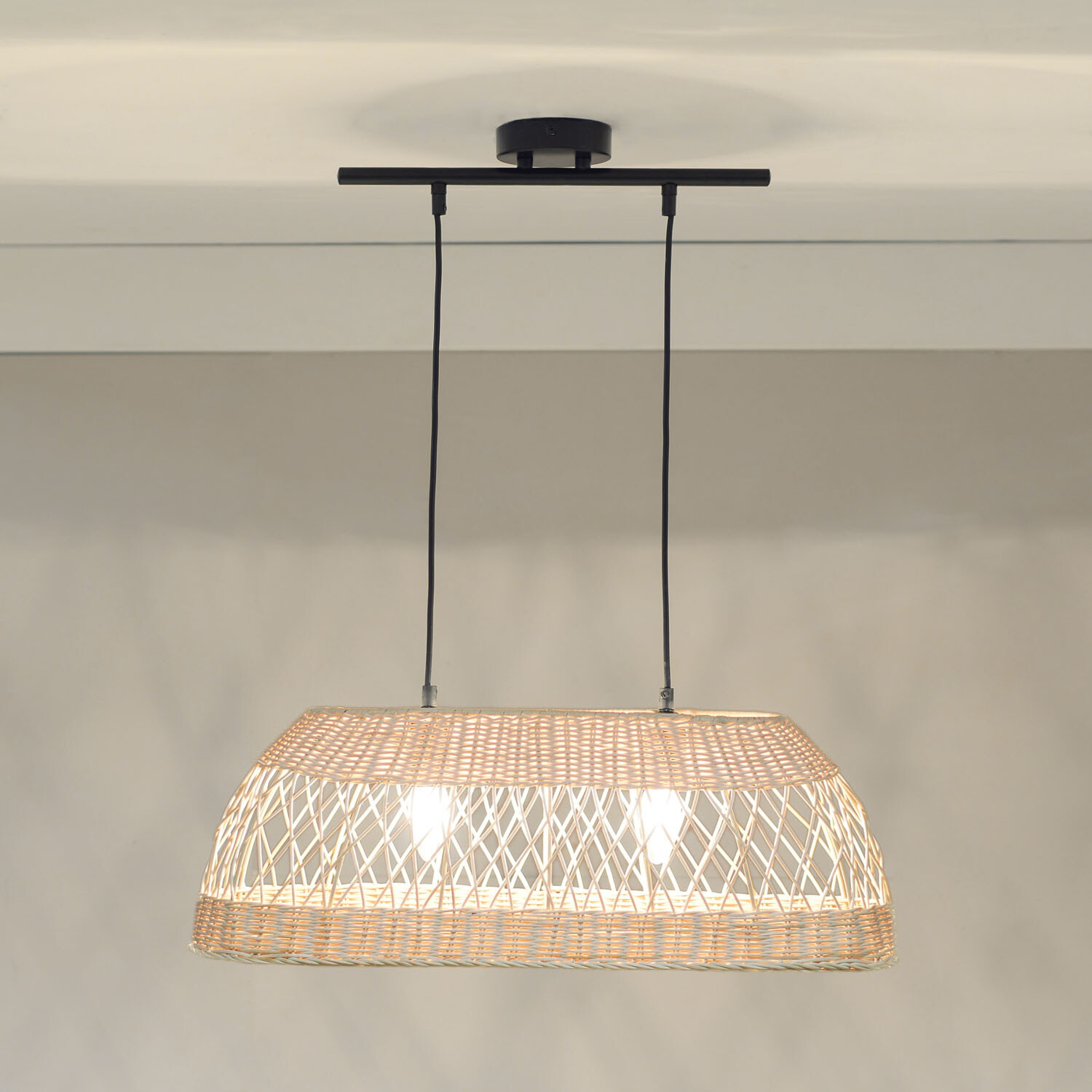 Caswell Rattan 2 Light Oval Ceiling Fitting - Natural Image 3