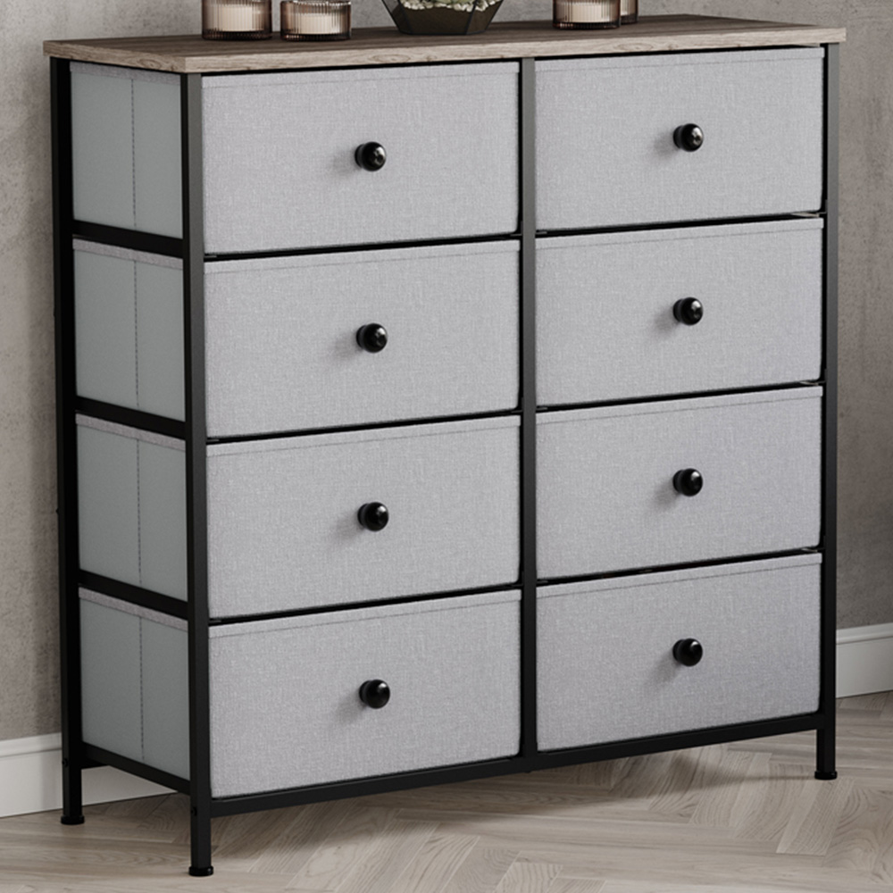 Vida Designs Chorley 8 Drawer Beige and Grey Wood Fabric Chest of Drawer Image 1