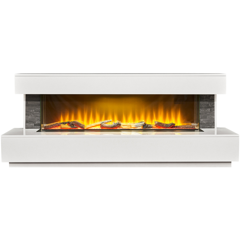 Acantha Aspen White Marble and Slate Fireplace Suite with Downlights 69 inch Image 1