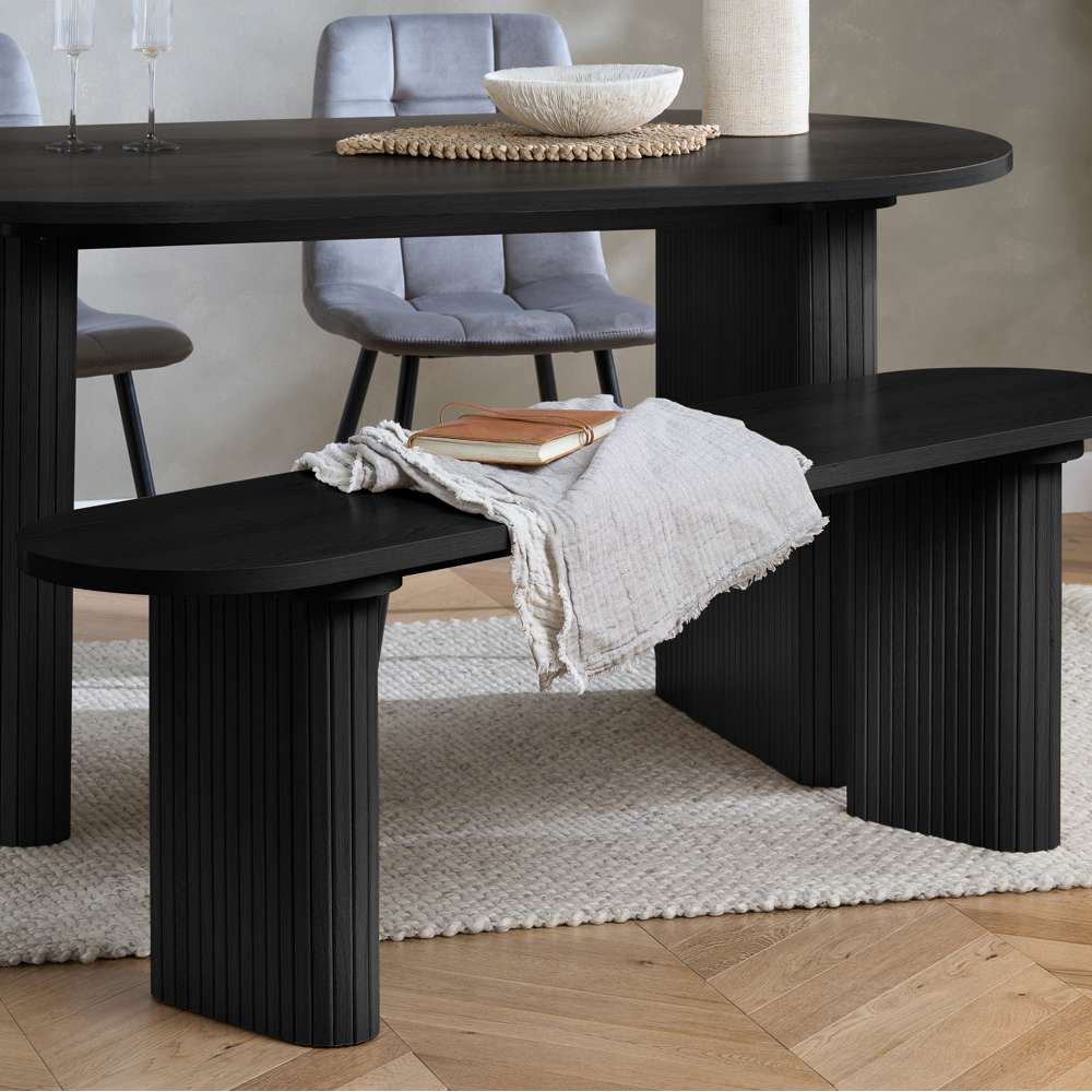 Birlea Axel 4 Seater Oval Fluted Dining Bench Set Black and Grey Image 6