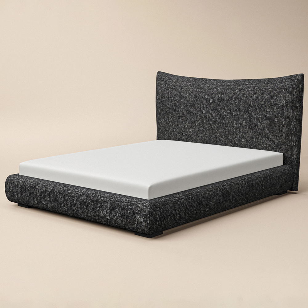 SOLACE+CO Miller King Size Black Chenille Bed Frame with Curved Headboard Image 3