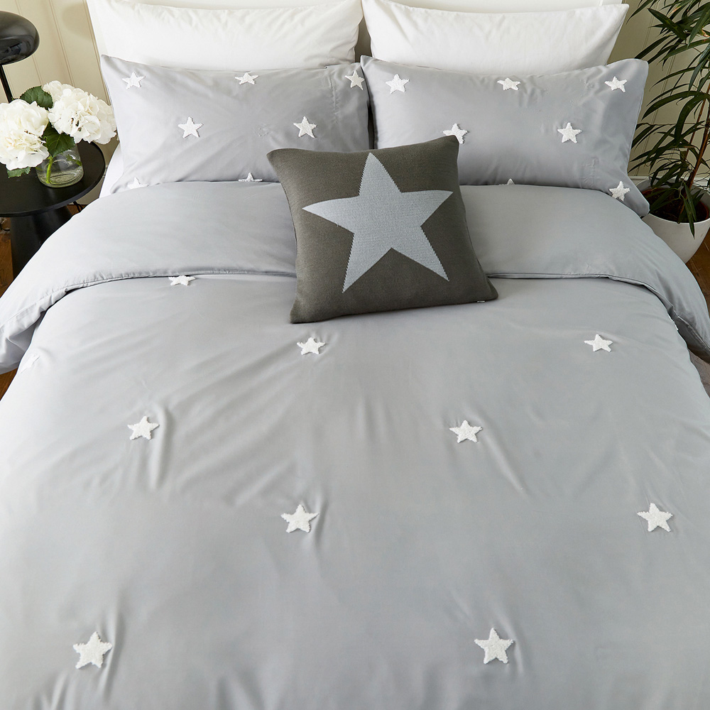 Helena Springfield Tufted Star King Size Grey Reversible Duvet Set Image 3