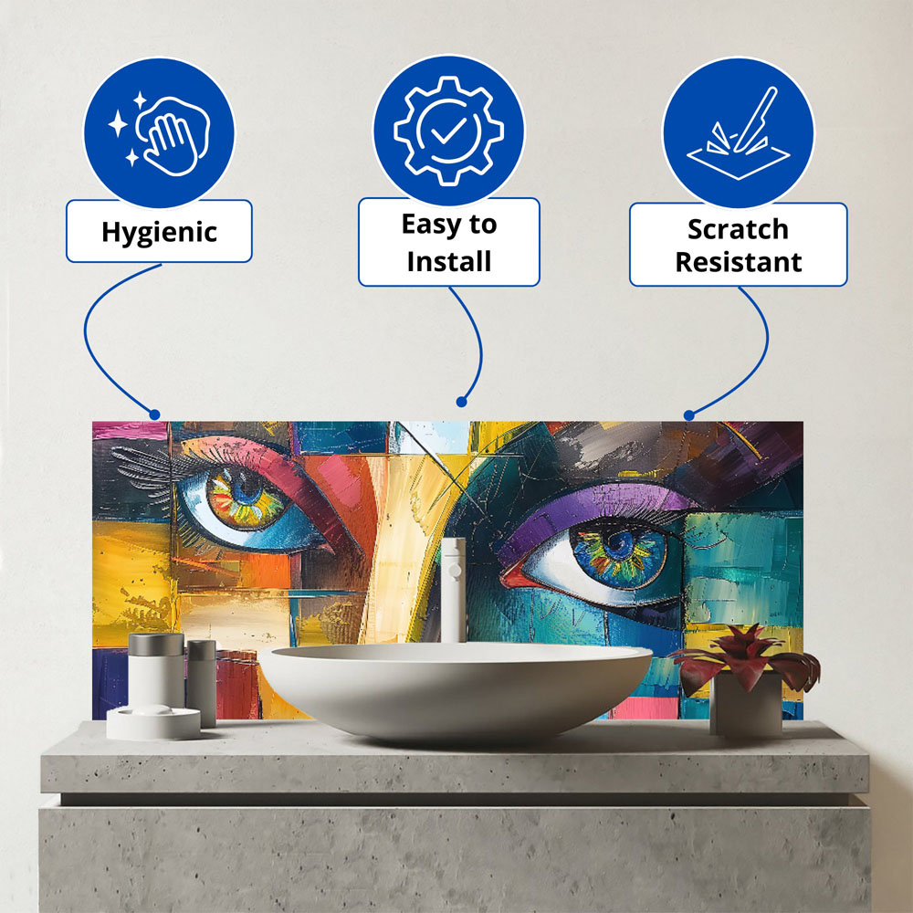 Warren Reed Designer Fragmented Vision Eyes of the Soul Glass Bathroom Splashback 25 x 60cm Image 3