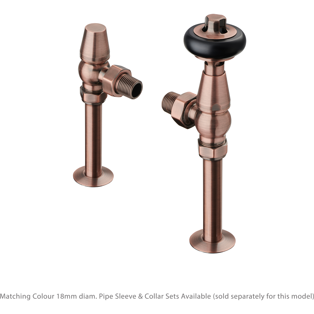Terma Traditional Antique Copper Angled Thermostatic Radiator Valve Lockshield Set Image 2