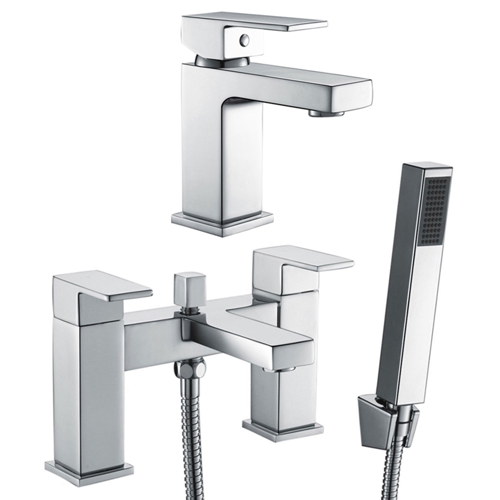 Nes Home Brayton Chrome Square Bath Shower Mixer and Basin Mono Tap Image 1