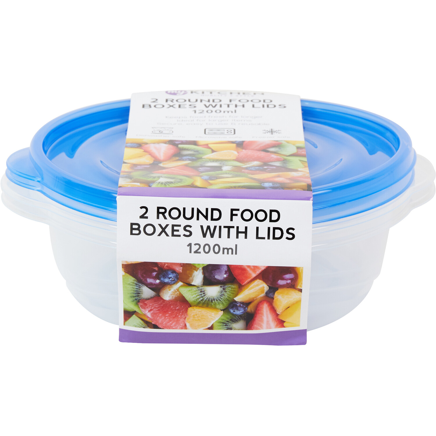 Pack of 2 Round Food Boxes with Lids - Blue Image 2