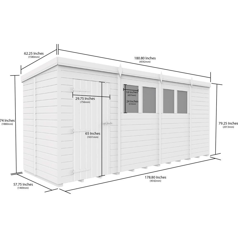 DIY Sheds 15 x 5ft Tongue and Groove Timber Pent Garden Shed Image 9