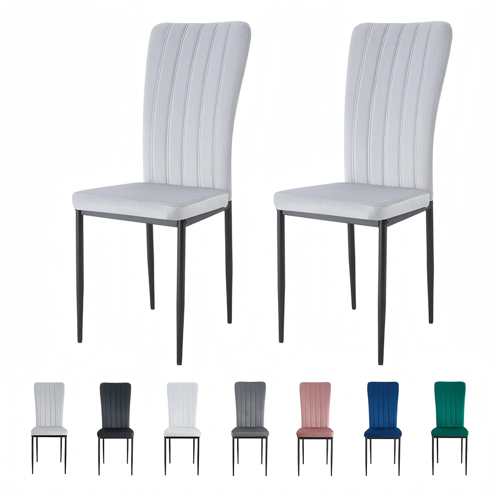 Elle Set of 2 Light Grey Velvet Effect Plush Padded Upholstered Dining Chair Image 8