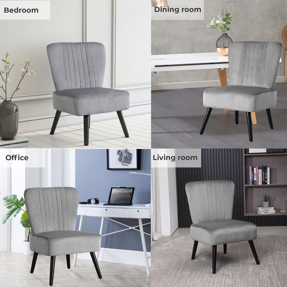 Neo Grey Velvet Shell Accent Chair with Black Legs Image 4