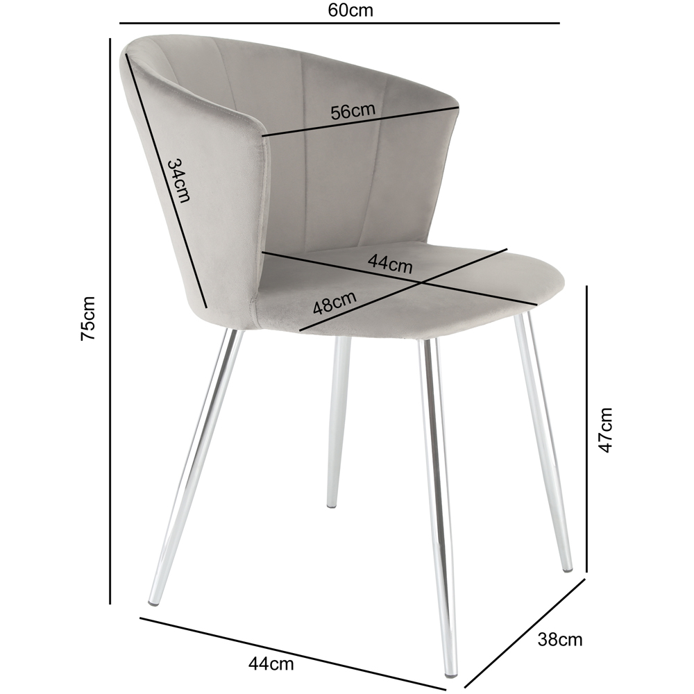 Home Garden Direct Mill Set of 2 Grey Velvet Dining Chairs with Silver Legs Image 9