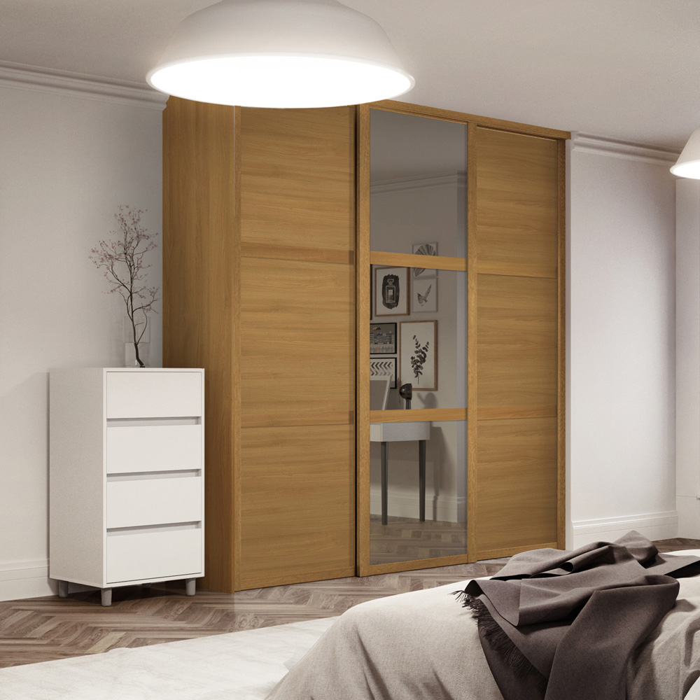 Spacepro Shaker 3 Door Oak Frame Mirror Sliding Wardrobe Kit 1680mm Image 2