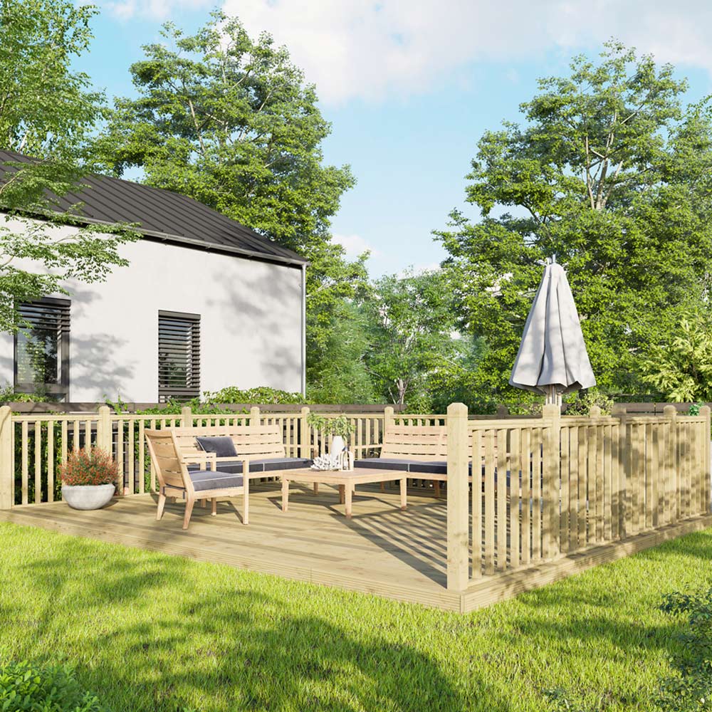 Power 16 x 20ft Timber Decking Kit With Handrails On 3 Sides Image 2