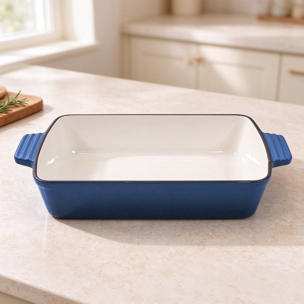 Living and Home 3.7L Blue Enamelled Cast Iron Rectangular Baking Dish Image 2