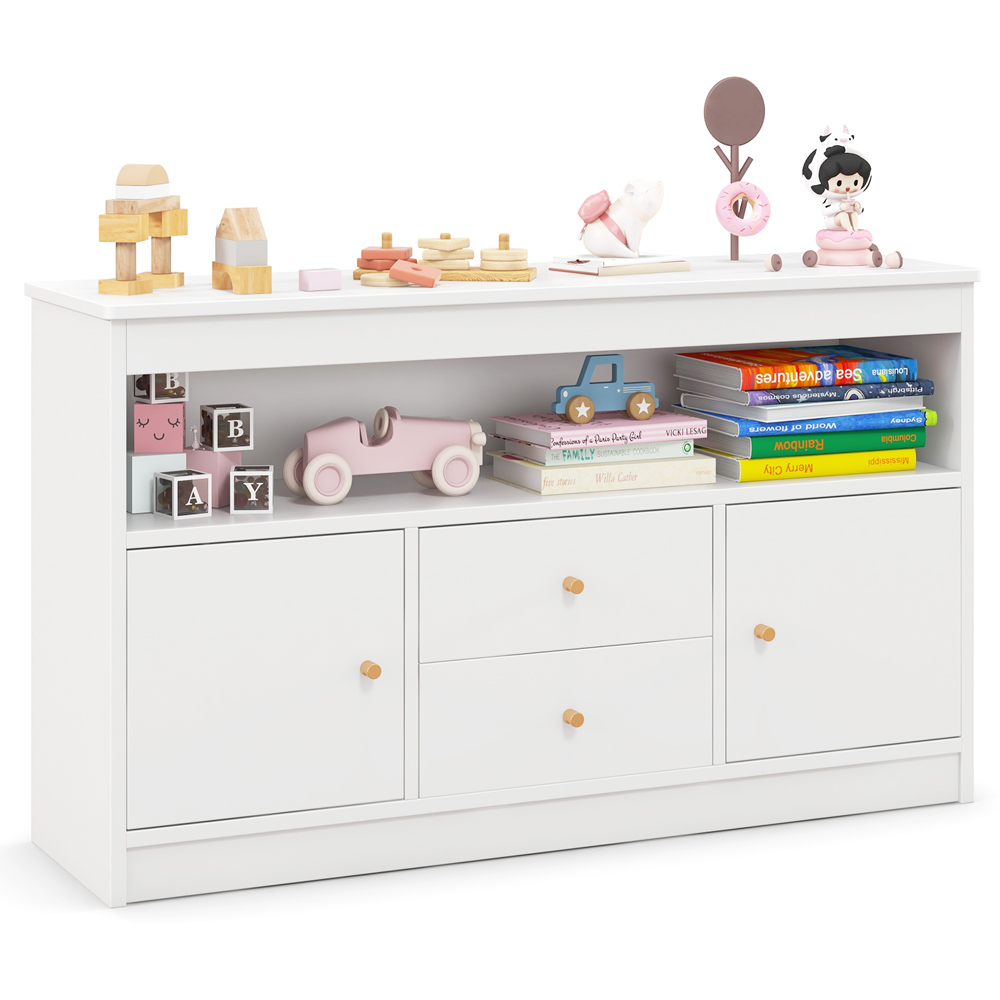 Costway 2 Door 2 Drawer Single Shelf White Wooden Kids Toy Storage Organiser Image 2