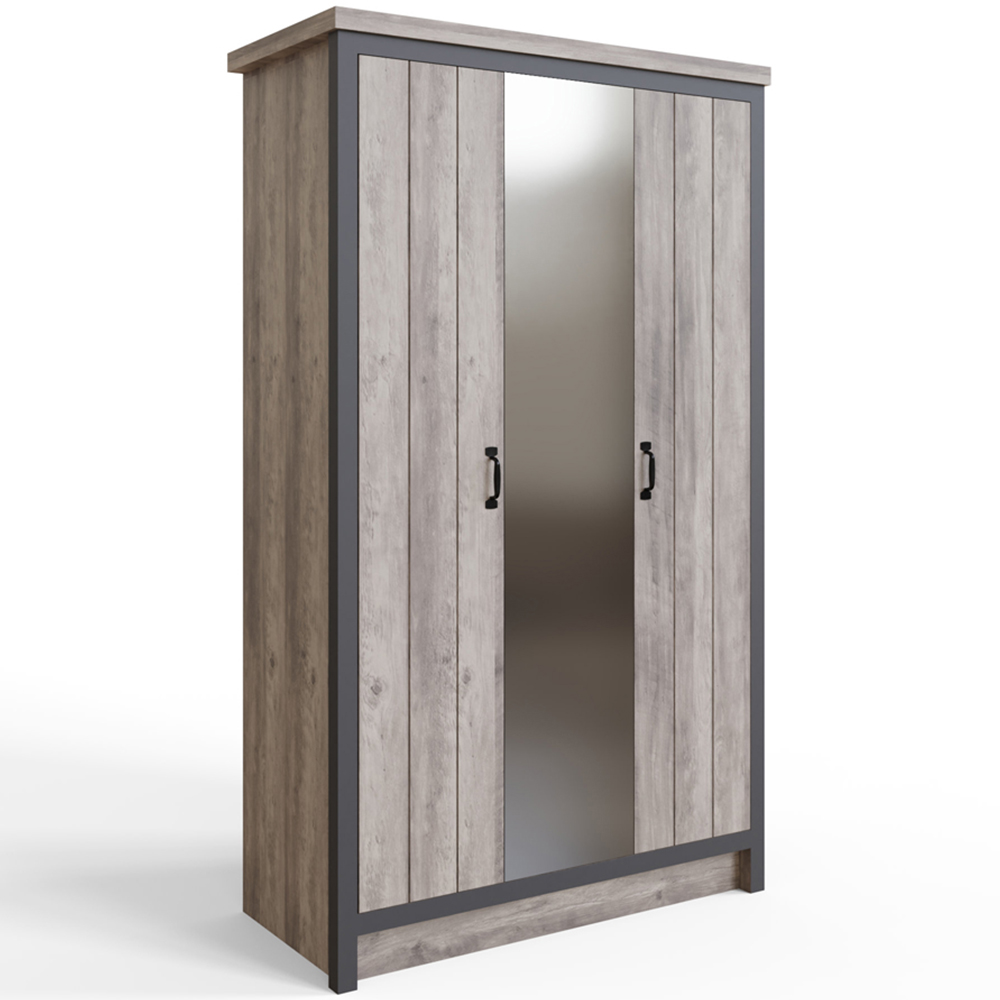 GFW Boston 3 Door Grey Mirrored Wardrobe Image 2