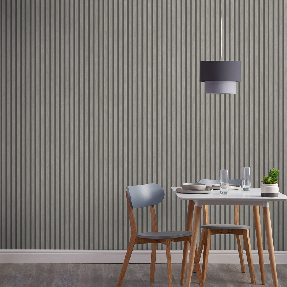 Grandeco Hermes Wood Slat Textured Grey Wood Wallpaper Image 3