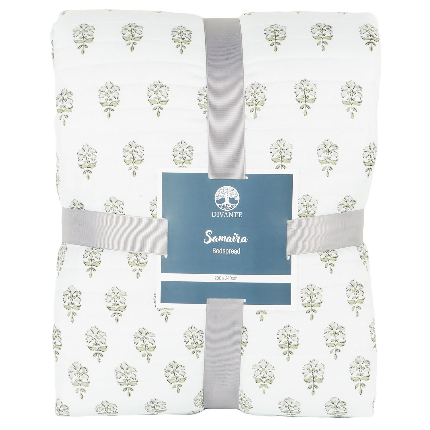 Samaira Printed Bedspread White and Sage Image 2