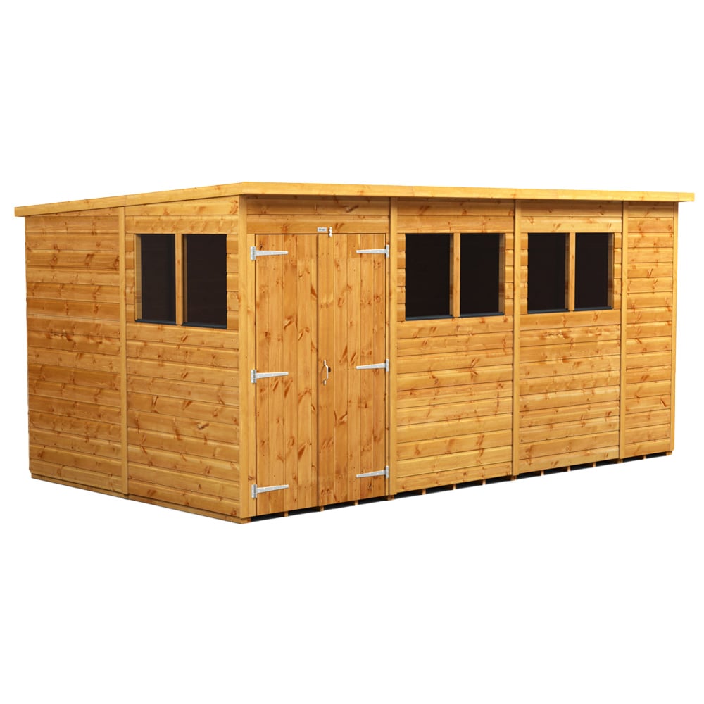 Power Sheds 14 x 8ft Double Door Pent Wooden Shed Image 1