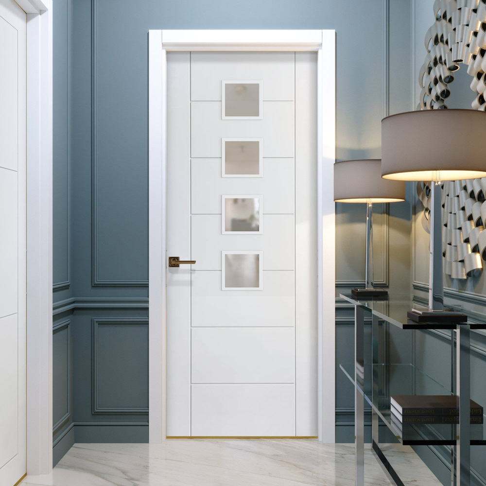 Pedrena White Primed 7 Panel 4 Light Obscure Glass Internal Door 1981 x 838 x 35mm Image 2