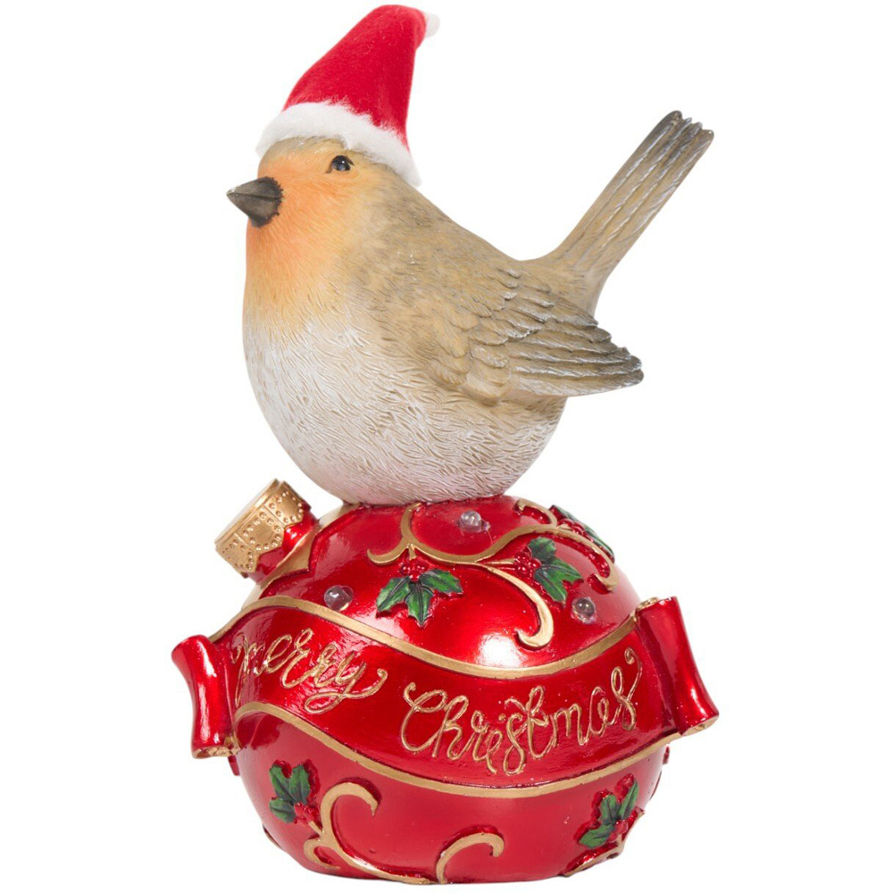 Christmas Robin on LED Bauble OrnamentRed Image 2