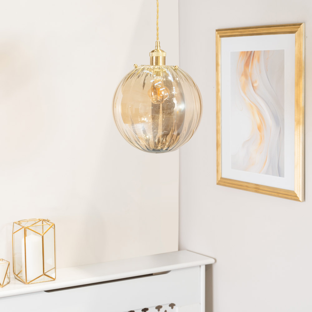 ValueLights Chessy Ribbed Globe Pendant Shade Image 4
