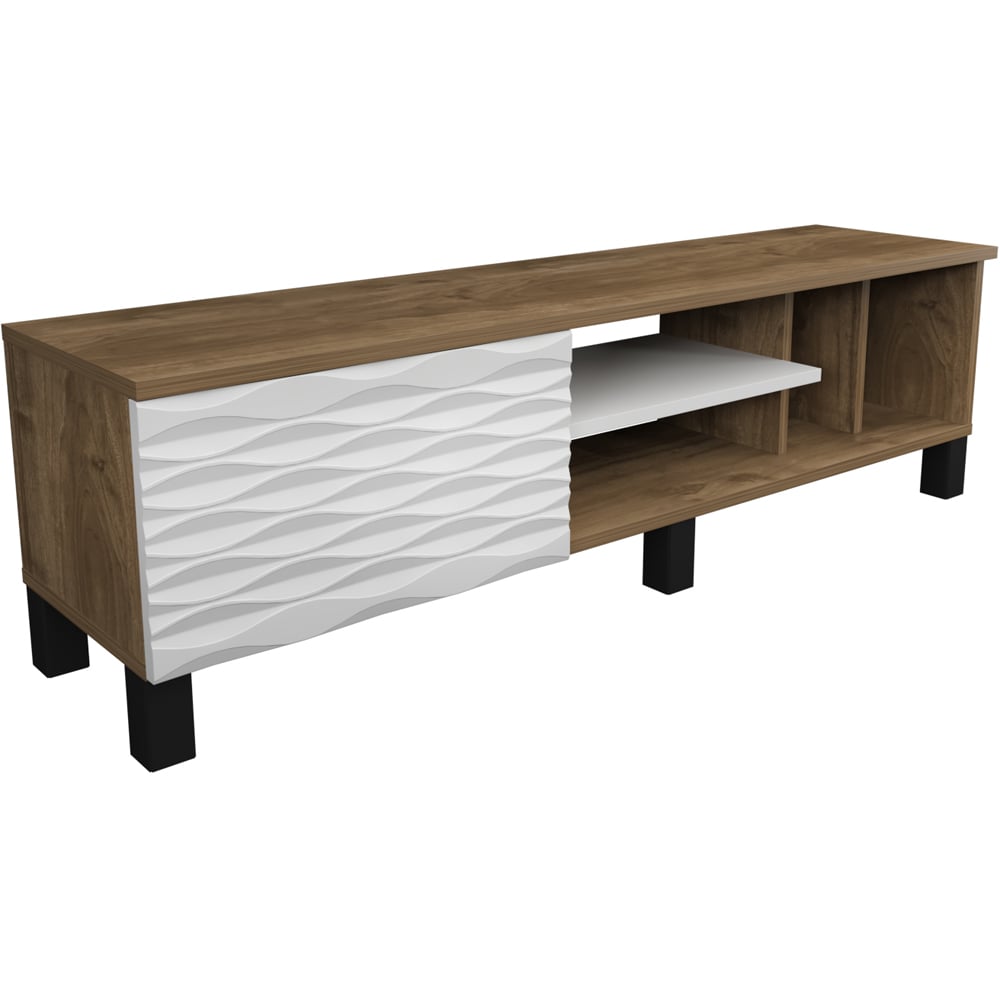 Decorotika Olyo Single Door 4 Shelf Walnut and White TV Unit Image 2