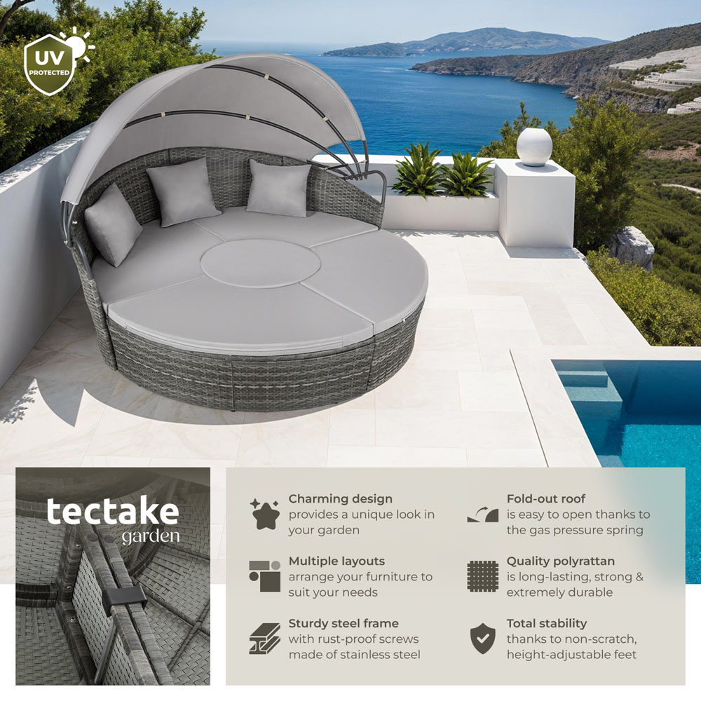 tectake Santorini Grey Sun Lounger with Shade Canopy Image 6